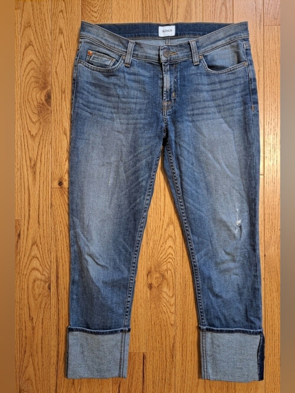 HUDSON Muse Crop Skinny Wide Cuff Blue Jeans Size 28 Excellent Condition